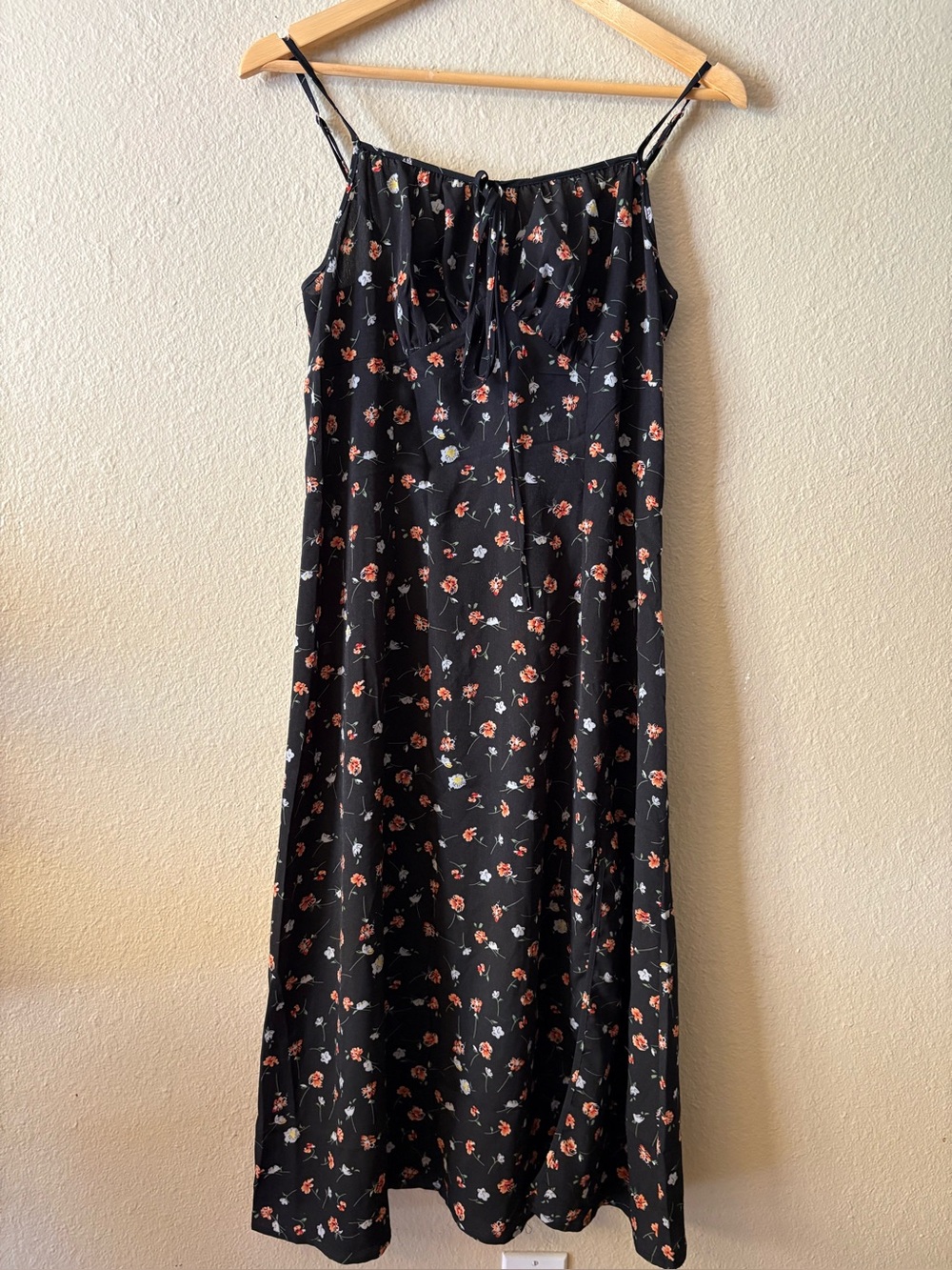 Black Floral Midi Dress Small Adjustable Strap Slip Dress
